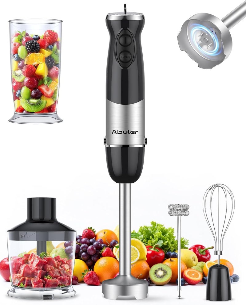 Abuler Immersion Blender Handheld 1000W 5 in 1 Corded Stick Hand Blender Kitchen with 12 Speed, BPA-Free, Mixing Beaker, Chopper, Whisk, Milk Frother, Perfect Emulsifier for Soup, Baby Food, Sauce, Puree - Image 1